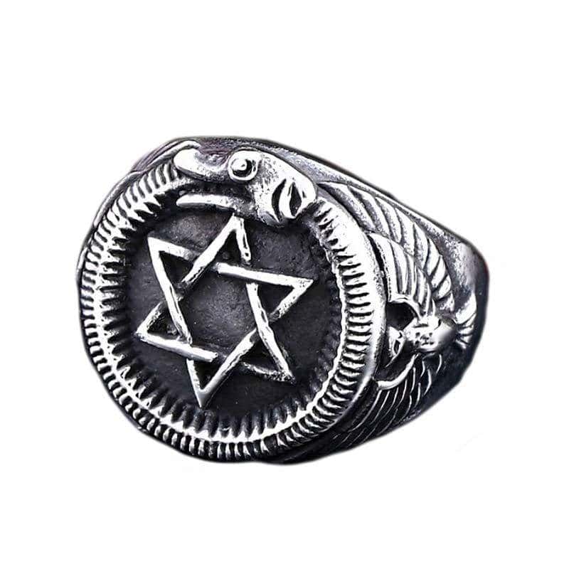 Anillo Serpiente Estrella De David (Acero)