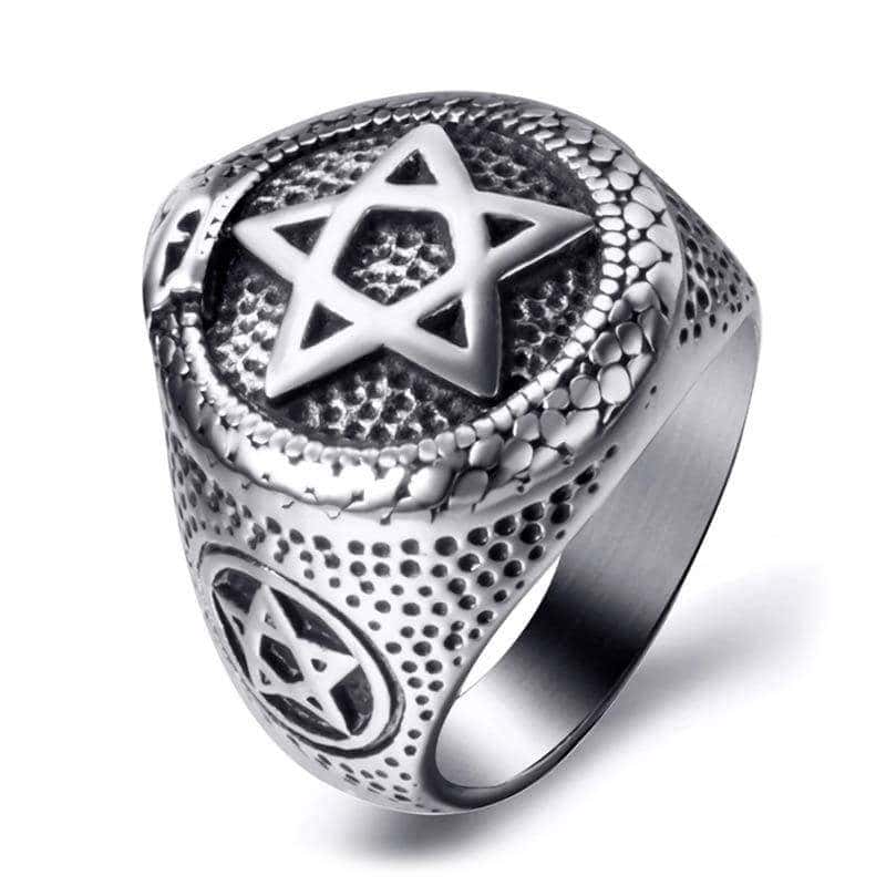 Anillo Serpiente Pentagrama (Acero)