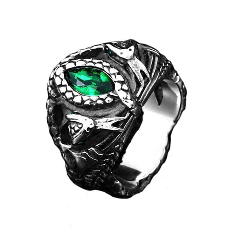 Anillo Serpiente Esmeralda (Acero)
