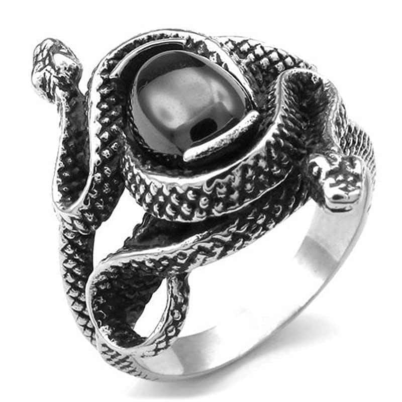 Anillo Serpiente Gema Negra (Acero)