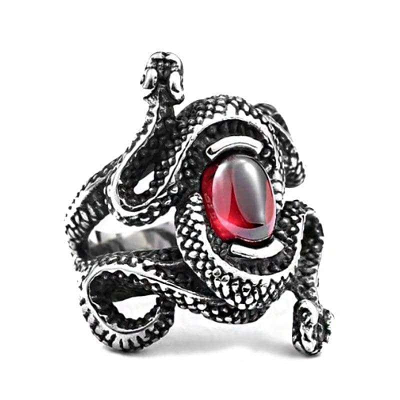 Anillo Serpiente Gema Roja (Acero)