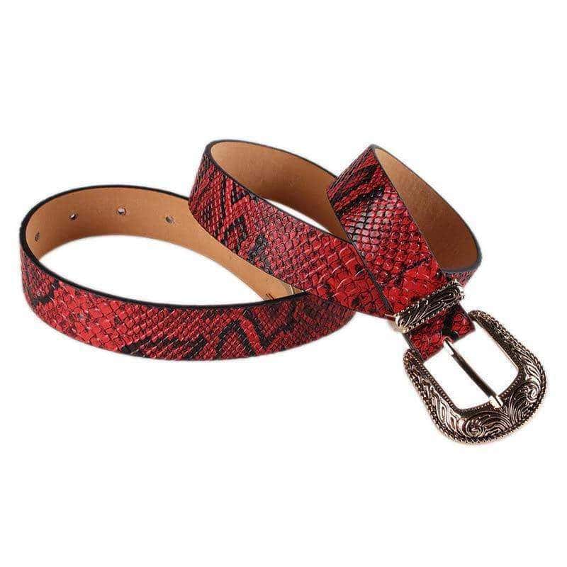 Cinturon Serpiente Grabado Rojo