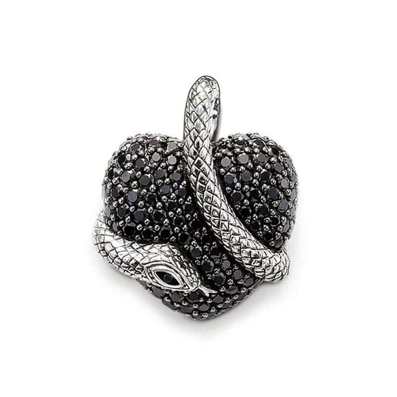 Collar Serpiente Corazón Negro (Plata)