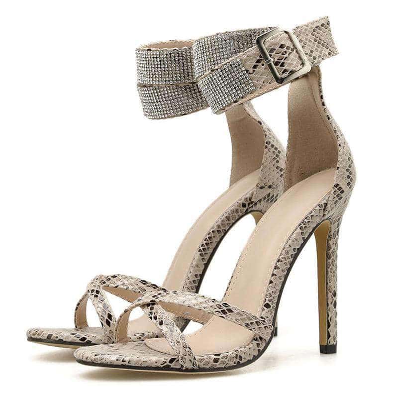 Sandalias Tacon Serpiente Efecto Piel De Serpiente